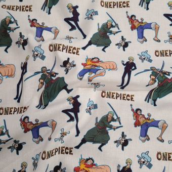 Tissu coton imprimé One Piece fond écru