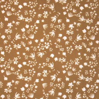 Tissu Cretonne Coton bio motif fleurs blanches ocre