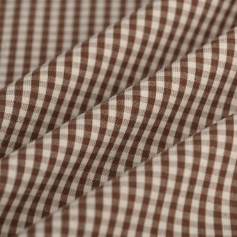 Tissu tissé teint mini vichy marron 