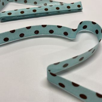 Ruban 1,5 cm x 2m thermocollant bleu à pois marron