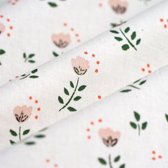 Tissu cretonne fleurs délicates blanc