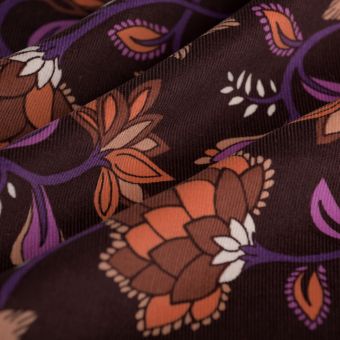 Tissu velours floral Indienne café