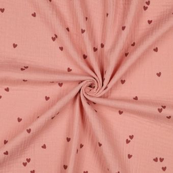 Tissu double gaze coeur rose
