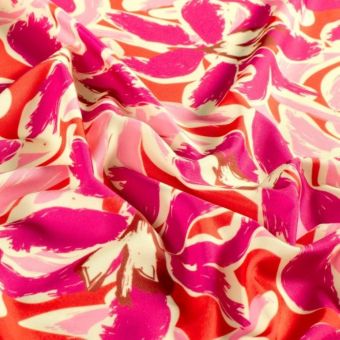 Tissu maillot de bain anti UV recyclé floral fond orange rose