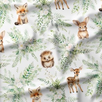 Tissu JERSEY coton Merveilles de la forêt – animaux et fleurs, par mètre