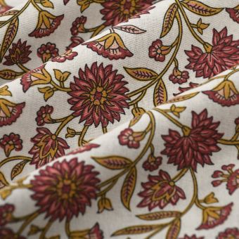 Tissu cretonne block print boho rose