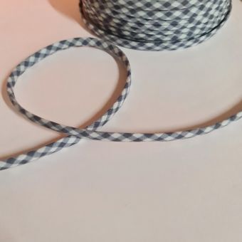 Cordon spaghetti 7 mm bleu gris vichy