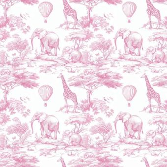 Tissu Minky lisse Toile de Jouy Safari Ballons Rose, coupon 1m x laize (150cm)