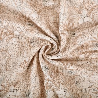Tissu double gaze dessins fins savane et animaux beige
