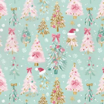 Tissu French Terry Arbres de Noel Menthe, coupon 1m x laize (145cm)
