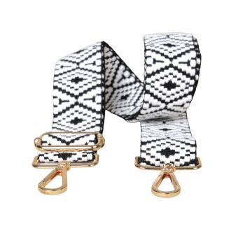 Bandoulière sangle de sac imprimé ethnique 40mmx140cm noir