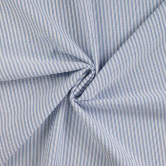 Tissu seersucker imprimé rayure bleu