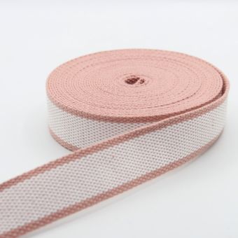 Ruban sangle texture rose bande centrale effet alveole blanche 30 mm