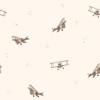 Tissu Coton Avion En Bois Crème, coupon 1m x laize (155cm)