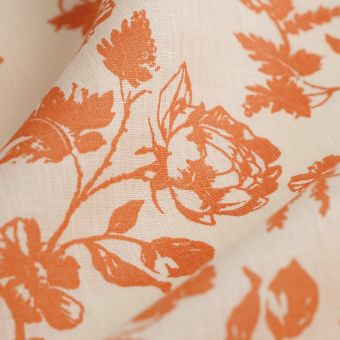 Tissu lin jardin anglais orange écru