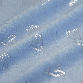 Tissu minky coeur argenté bleu