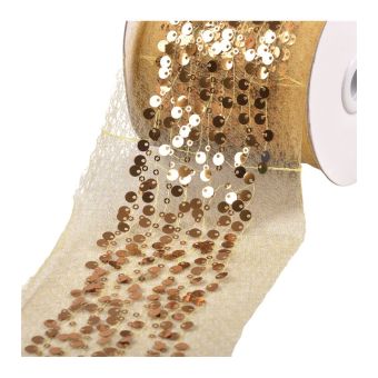 Bobine 10m galon brodé paillettes 95mm marron chocolat