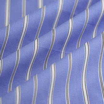 Tissu popeline coton 3 rayures bleu