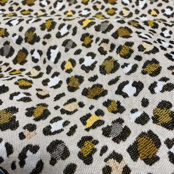 Tissu jacquard écru tache léopard jaune