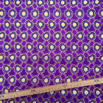 Tissu Wax pailleté violet doré imprimé Mini Fleurs - 50x120cm