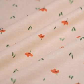 Tissu jersey coton coquelicot écru
