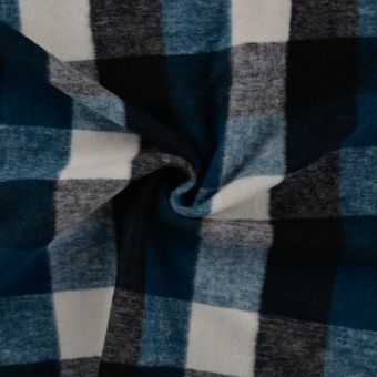 Tissu lainage lourd brossé imprimé carreaux bleu