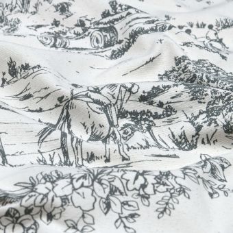 Toile polycoton imprimée toile de jouy Nescoral anthracite