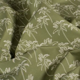 Tissu short de bain recyclé palmier blanc fond kaki