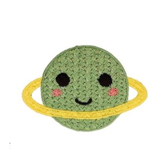 Lot de 3 écussons crochet planète vert 48x34mm