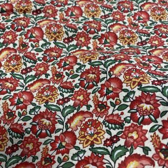 Tissu cretonne enduit fleur indienne rouge
