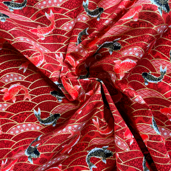 Tissu japonais carpe koi rouge - NAKA
