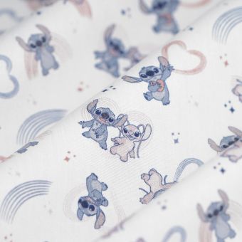 Tissu popeline coton Lilo et Stitch et Angel blanc