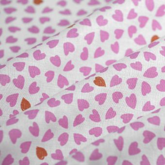 Tissu cretonne coeurs Alma rose orange 