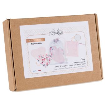 Kit couture Liberty lingettes forme cœur, carré et filet rose - Com'1 Idée