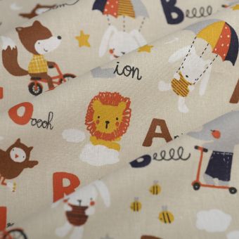 Tissu cretonne alphabet multicolore
