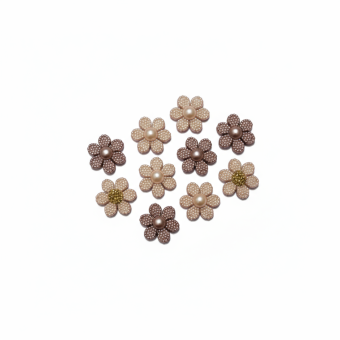 Sachet boutons fantaisie cœurs et fleurs en perles doré