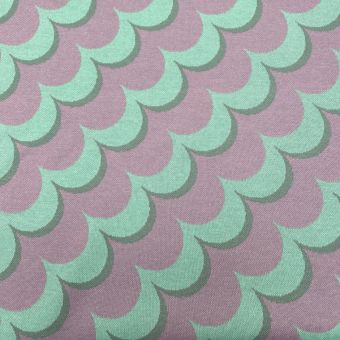 Maille jacquard coton bio vagues rétro 70s lilas bleu ciel - Albstoffe