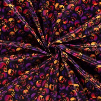 Maille jersey halloween polyester stretch noir crâne violet orange