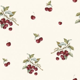 Tissu Minky lisse Cerises Fleurs Crème, coupon 1m x laize (150cm)