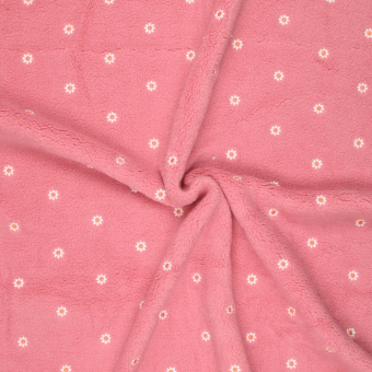 Tissus sherpa motif brodé marguerite rose