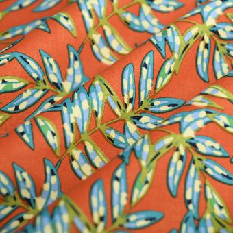 Tissu satin coton feuille Hoya orange