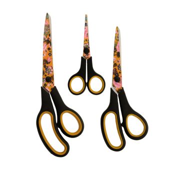 Lot de 3 Ciseaux professionnels fleurs roses fond orange