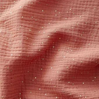 Tissu Double gaze pois doré rose