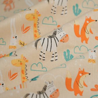 Tissu cretonne jungle arc-en-ciel 
