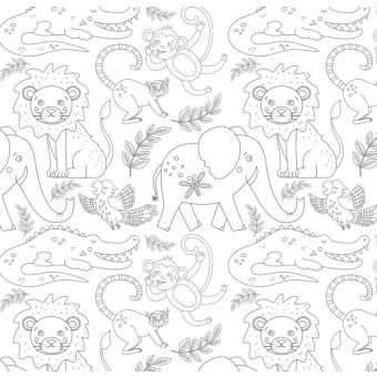 Tissu Double Gaze Animaux Jungle Lion A Colorier, coupon 1m x laize (145cm)
