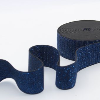 Ruban elastique noir fil lurex bleu 38 mm
