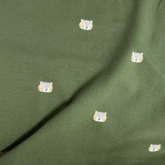 Maille jersey coton imprimée tête tigrou vert