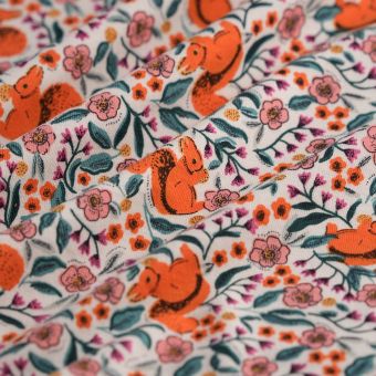 Tissu jersey coton écureuil multicolore