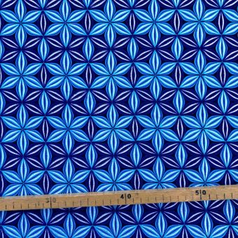 Tissu Wax pailleté bleu imprimé Fleur de vie - 50x120cm