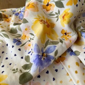 Tissu crêpe de viscose Mélia fleuri pastel fond pois - My Dress Made